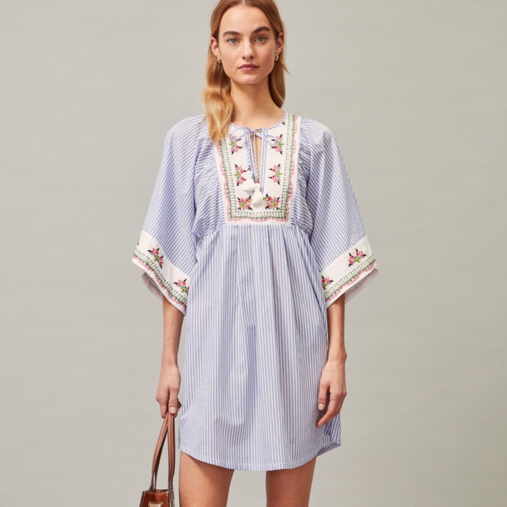 Tory Burch Tunic Caftan Striped Beach Swim  Coverup Dress NWT Resort Cruise - Picture 2 of 7
